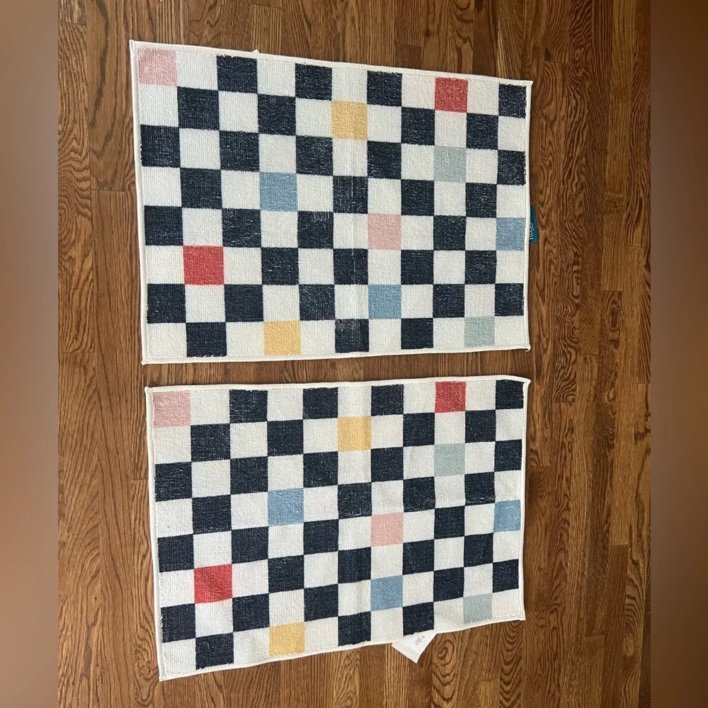 Brand NEW Ruggable Bain Checkered Multicolor Bath Mat COVER ONLY NO PAD 22”x32”